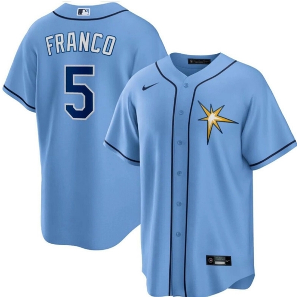 Nike Tampa Bay Devil Rays Full Button Jersey Mens Size L Wander Franco #5 Blue - Picture 1 of 9